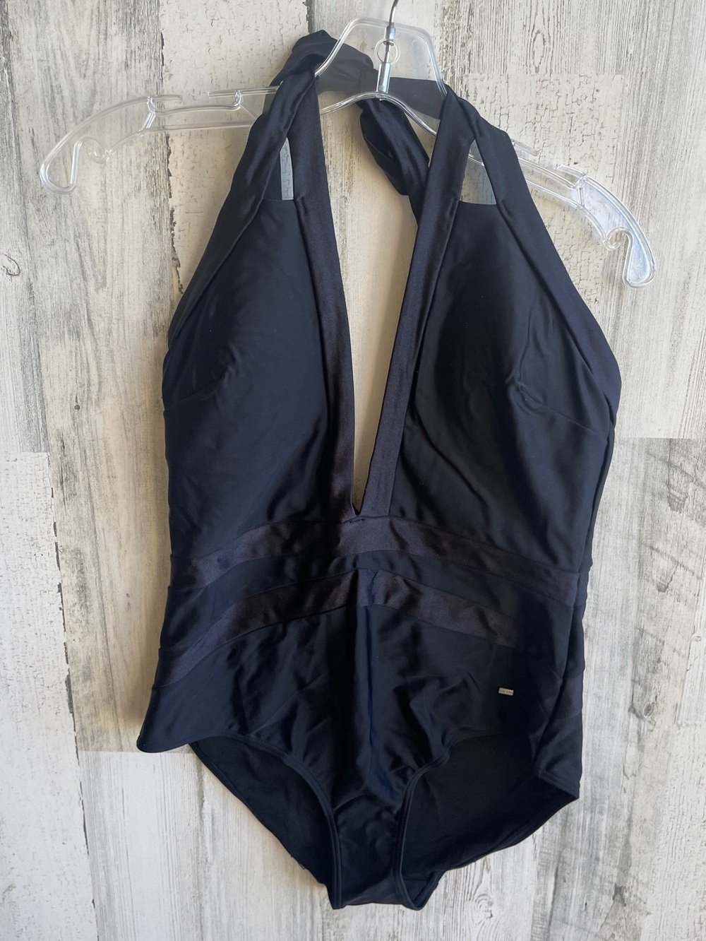 Ted Baker Black Halter Plunge One-Piece Swimsuit SZ 10